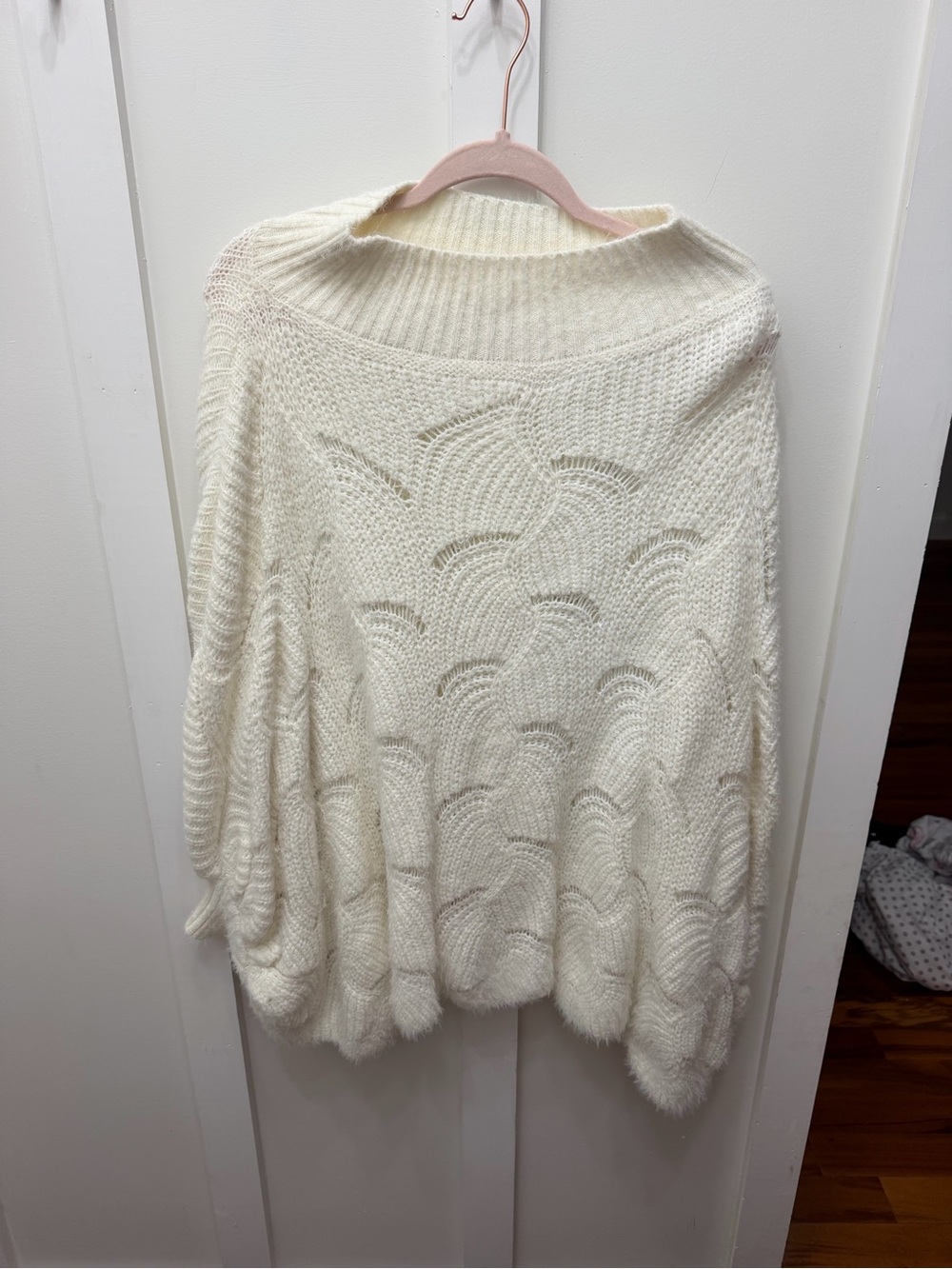 Cozy Ivory Knit Women's Sweater Dolman Sleeve Poncho